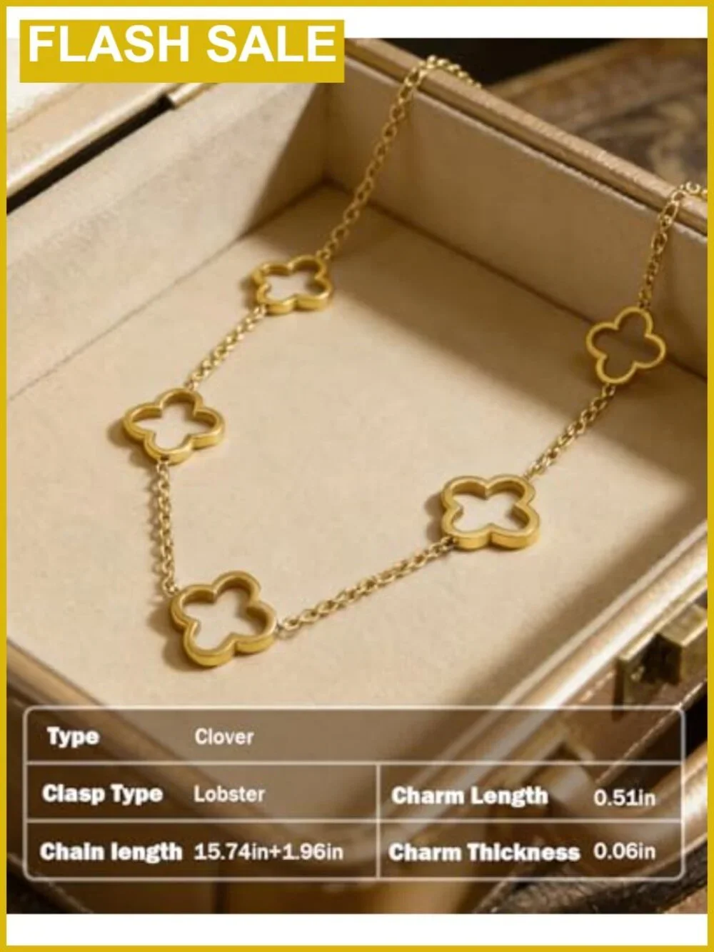 Four Leaf Clover Necklace Stainless Steel Gold Plated Pendant Women